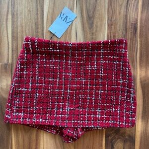 Zara Red and Black Textured Skort NWT